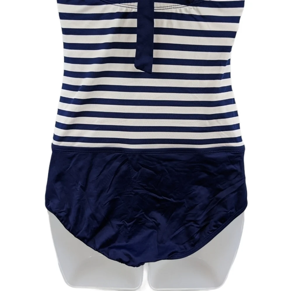 Beach House Stripe Halter Swimsuit w/Faux Buckle 8